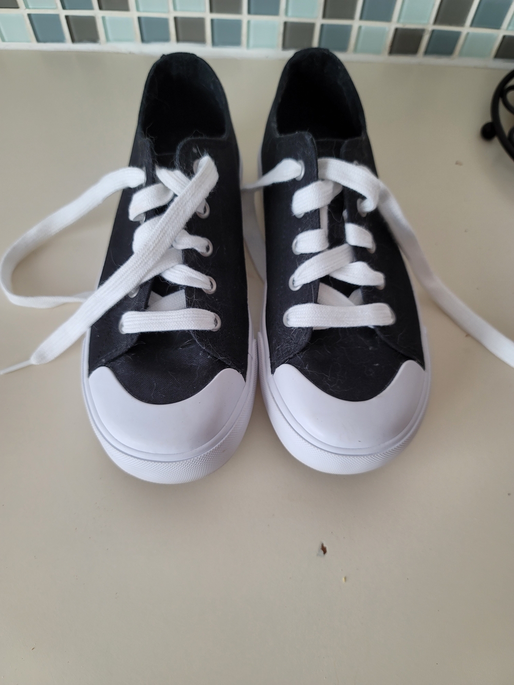 Black Canvas Lace-Up Sneakers with White Trim